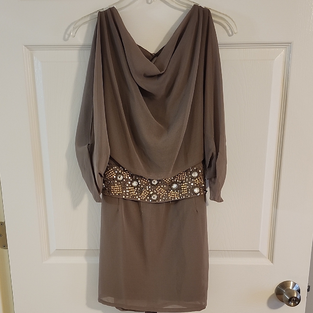 Ark & Co Taupe Mini Dress with Embellished Waist